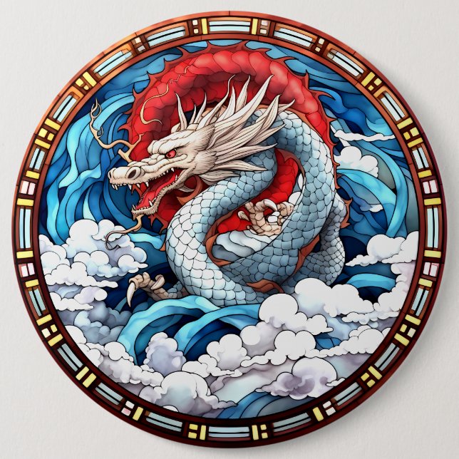 Asian Mythical Dragon in Red and Blue 6 Cm Round Badge (Front)