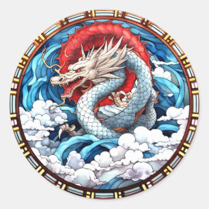 Asian Mythical Dragon in Red and Blue Classic Round Sticker