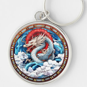 Asian Mythical Dragon in Red and Blue Key Ring