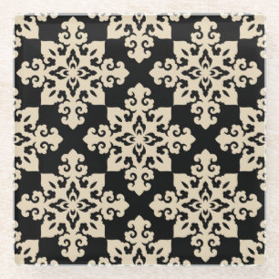 Asian Ornamental Motive Geometric Pattern Glass Coaster