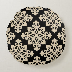 Asian Ornamental Motive Geometric Pattern Round Cushion