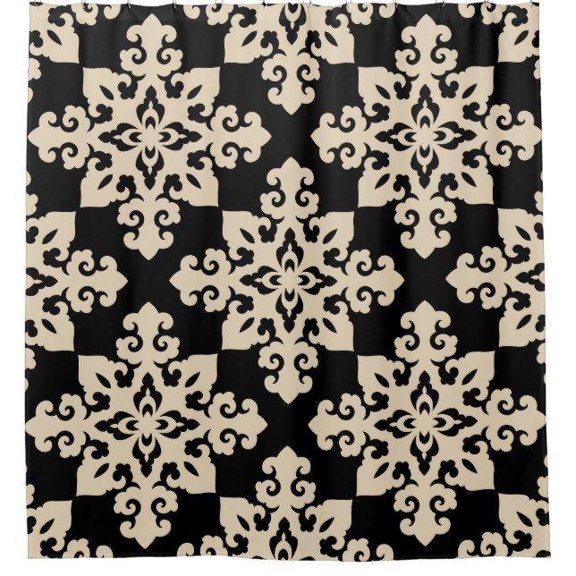 Asian Ornamental Motive Geometric Pattern Shower Curtain (Front)
