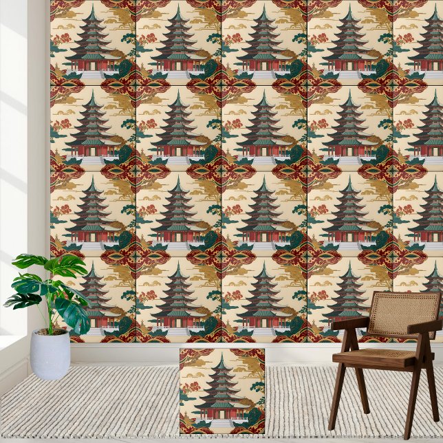 Asian Pagoda Chinoiserie Design Tile (Asian Pagoda Chinoiserie Design Tile)
