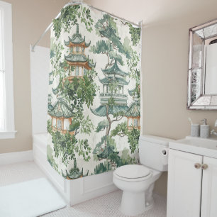 Asian Pagoda Lush Botanical Forest Shower Curtain