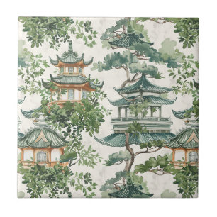 Asian Pagoda Lush Botanical Forest Tile