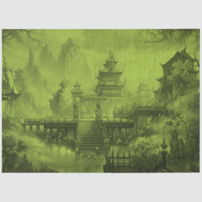 Asian Pagoda Tissue Paper Green (Front)