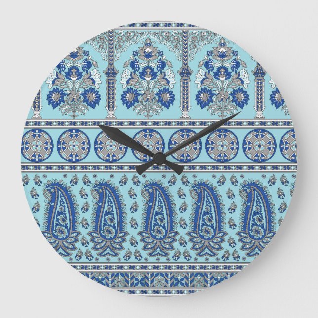 Asian Paisley Border: Traditional Design. Large Clock (Front)