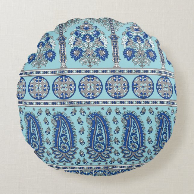 Asian Paisley Border: Traditional Design. Round Cushion (Front)