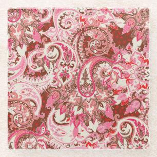 Asian paisley elements, boho vintage. glass coaster