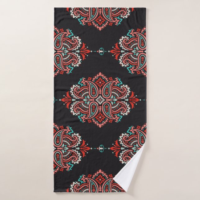 Asian paisley elements, boho vintage pattern. bath towel (Bath Towel)