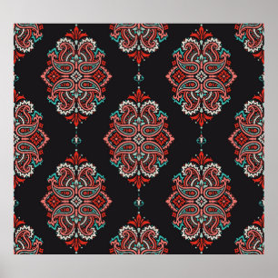 Asian paisley elements, boho vintage pattern. poster