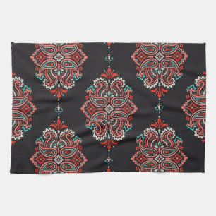 Asian paisley elements, boho vintage pattern. tea towel