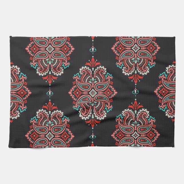 Asian paisley elements, boho vintage pattern. tea towel (Horizontal)