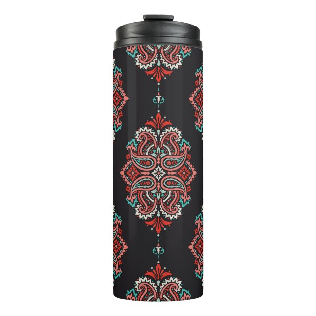 Asian paisley elements, boho vintage pattern. thermal tumbler (Front)