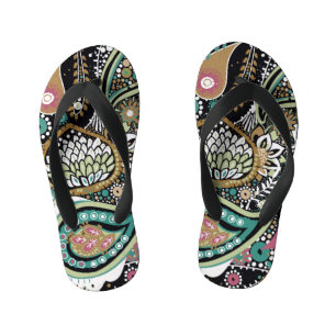 Asian paisley: modern seamless design. kid's flip flops
