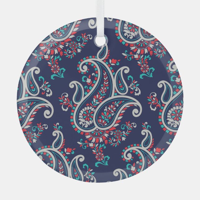 Asian Paisley: Traditional Seamless Design. Glass Tree Decoration (Front)