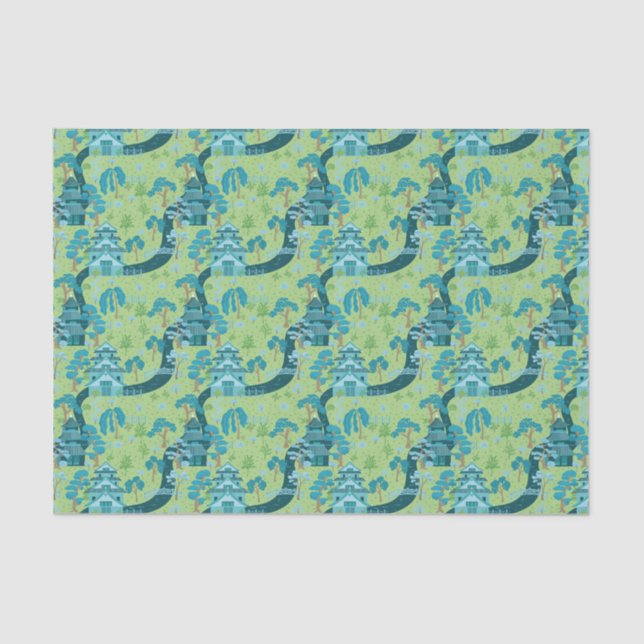 Asian Pattern Blue Green Tissue Paper (Front)