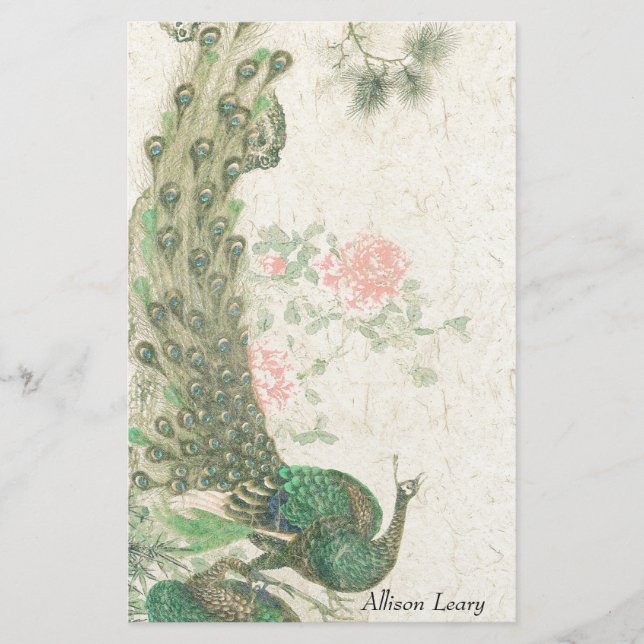 Asian Peacock Bird Wildlife Animal Stationery (Front)