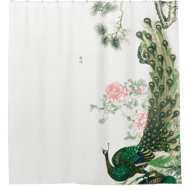 Asian Peacock Birds Animals Flowers Shower Curtain (Front)