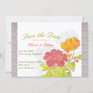 Asian Peony Damask Wedding Save the Date