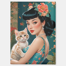 Asian Pin-Up and Cute Kitten
