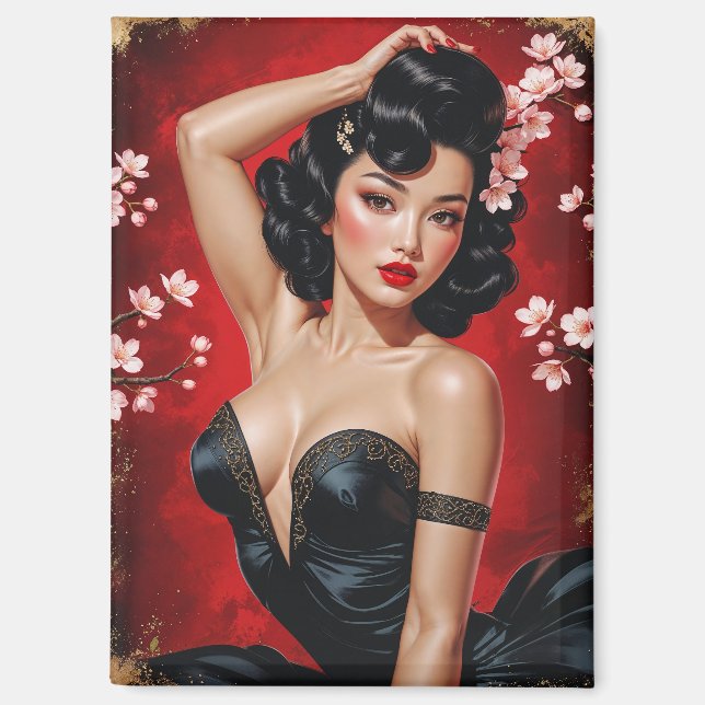 Asian Pin-Up Cherry Blossom🌸 Magnet (Front)