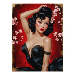 Asian Pin-Up Portrait Cherry Blossom 🌸 Poster