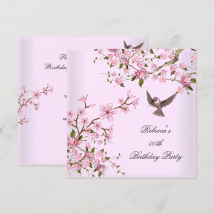 Asian Pink Blossom Birthday Party Flowers Bird Invitation