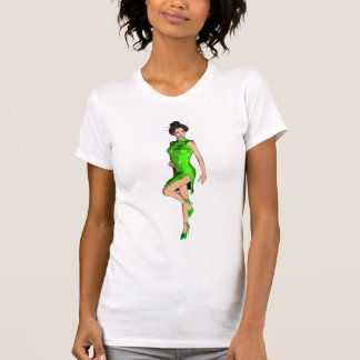 Asian Pinup in Green Cheongsam T-Shirt