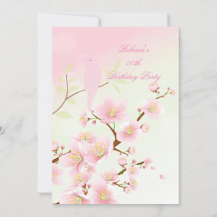 Asian Pretty Pink Cherry Blossom Birthday Party Invitation