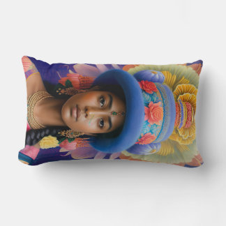 Asian princess with big blue hat lumbar cushion