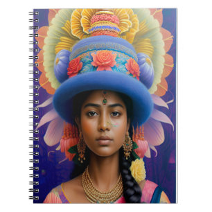Asian princess with big blue hat notebook