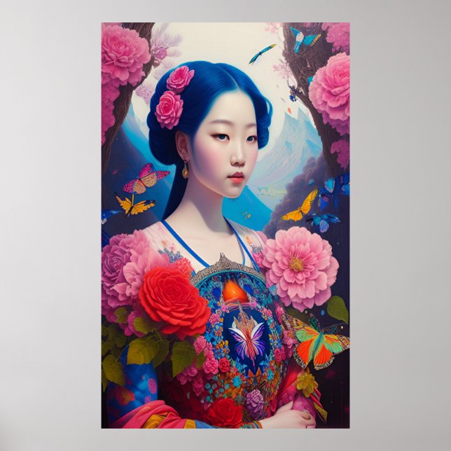 Asian princess with blue hair poster (Front)