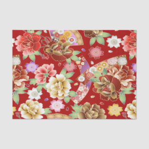 Asian Red Gold Pink Modern Floral  Tissue Paper