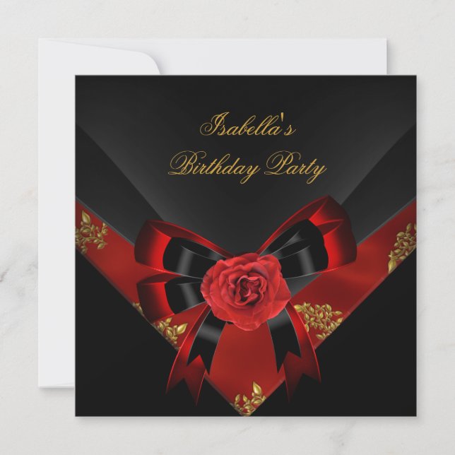 Asian Red Rose Black  Birthday Party Invitation (Front)