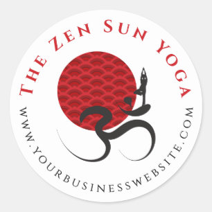 Asian Red Sun Yoga & Modern Zen Calligraphy Om Aum Classic Round Sticker