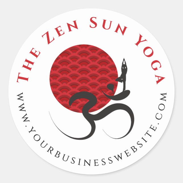 Asian Red Sun Yoga & Modern Zen Calligraphy Om Aum Classic Round Sticker (Front)
