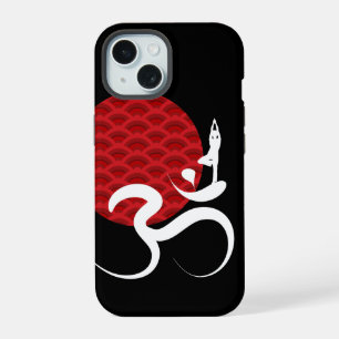 Asian Red Sun Yoga & Modern Zen Calligraphy Om Aum iPhone 15 Case