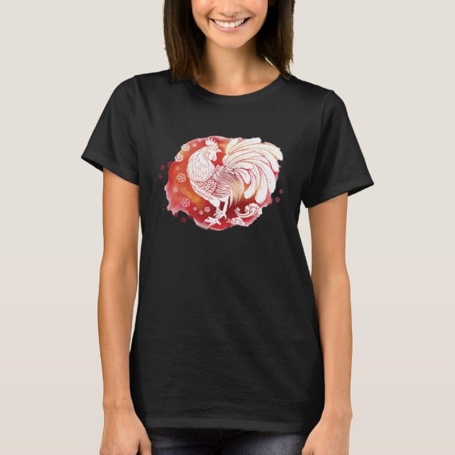 Asian Rooster Chinese Zodiac Fancy Red Rooster T-Shirt (Front)