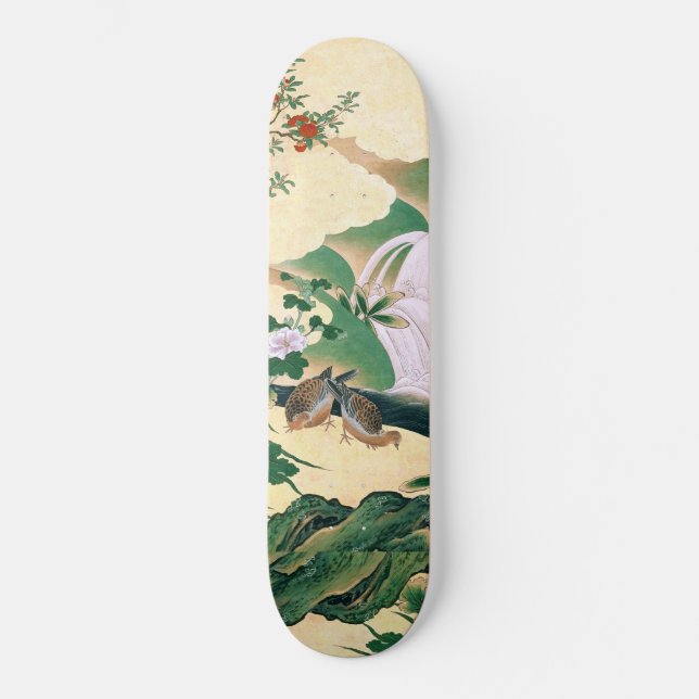 Asian Roses Dove Birds Waterfall Skateboard (Front)