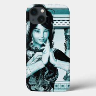 Asian Royal Woman Blue Portrait Art iPhone 13 Case