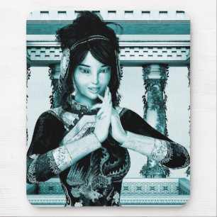 Asian Royal Woman Blue Portrait Art Mouse Mat
