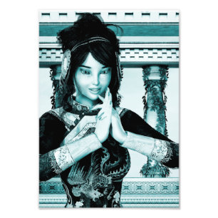 Asian Royal Woman Blue Portrait Art Photo Print