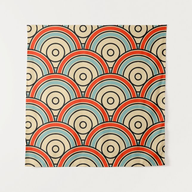 Asian Scales Waves Ivory Pattern Tapestry (Front)