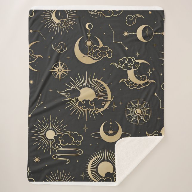 asian seamless pattern with clouds moon sun stars sherpa blanket (Front)