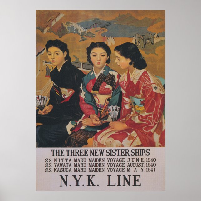 Asian Sisters Vintage Portrait Poster (Front)