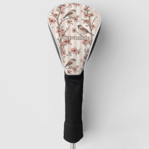 Asian Sparrow Cherry Blossom Peach Stripes Golf Head Cover