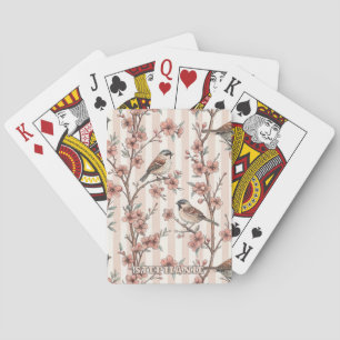 Asian Sparrow Cherry Blossom Peach Stripes Playing Cards