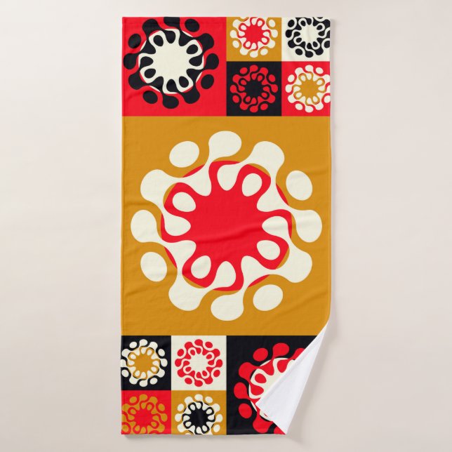 asian style ethnic mosaic with stylised flowers in bath towel (Bath Towel)