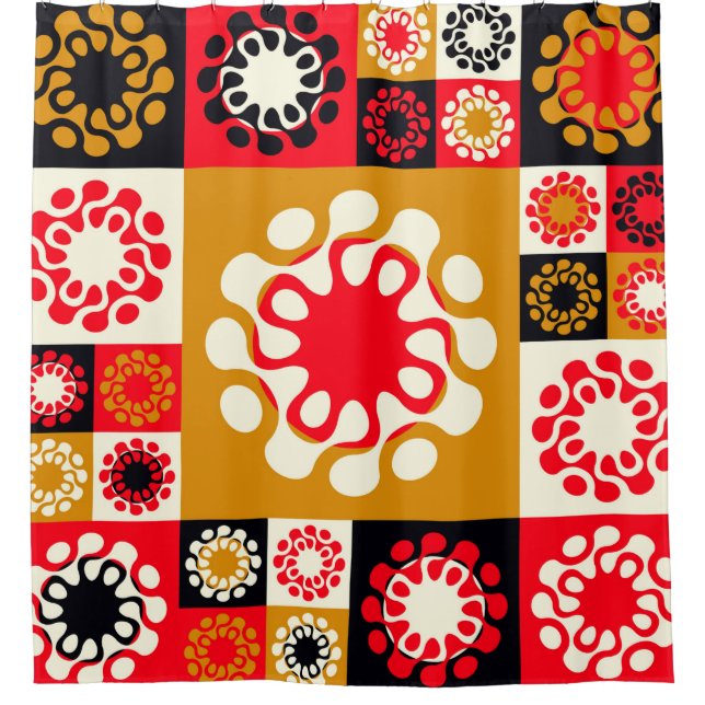 asian style ethnic mosaic with stylised flowers in shower curtain (Front)